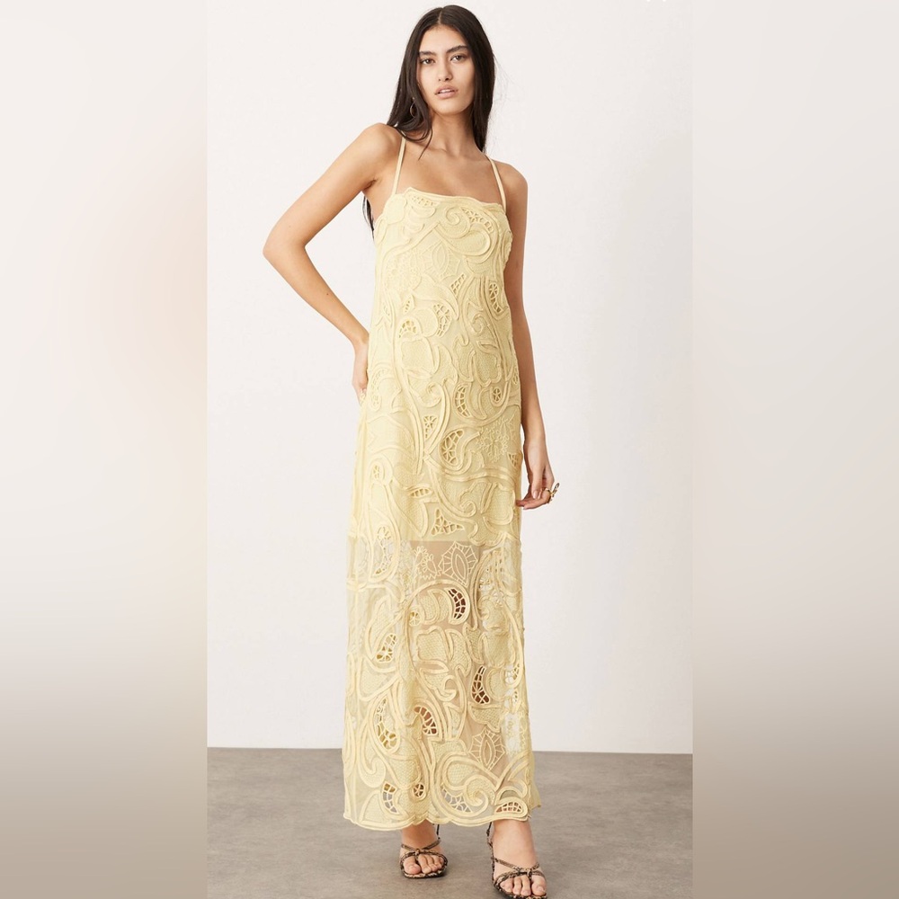 ASOS EDITION embroidered cut work cami column maxi dress in yellow